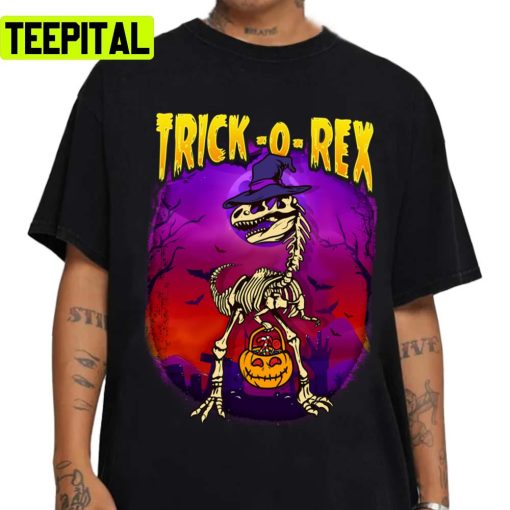 Skeleton Trick Or Treat Tyrannosaurus Rex Boys Halloween Illustration Unisex Sweatshirt