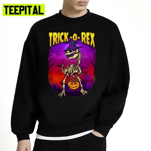 Skeleton Trick Or Treat Tyrannosaurus Rex Boys Halloween Illustration Unisex Sweatshirt