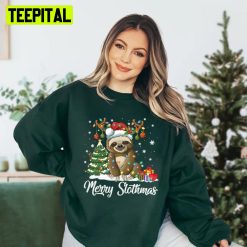 Sloth Wearing Reindeer Antlers Merry Slothmas Xmas Unisex Sweatshirt