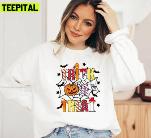 Spider Web Halloween Trick Or Treat Illustration Unisex Sweatshirt