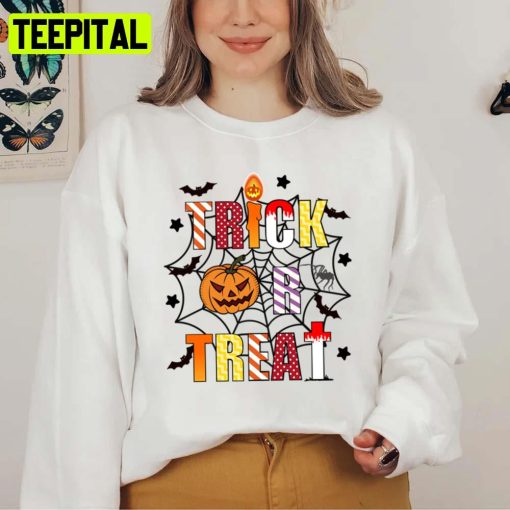 Spider Web Halloween Trick Or Treat Illustration Unisex Sweatshirt