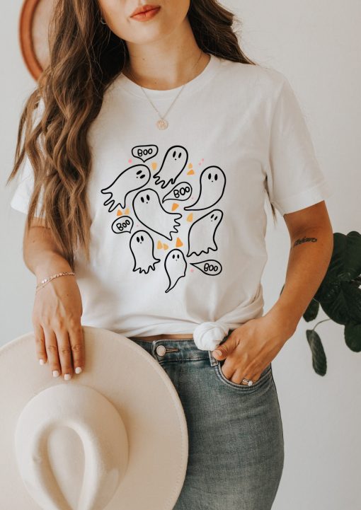 Spirit Cute Ghost Boho Motif Cottagecore Style Pumpkin Halloween Unisex T-Shirt