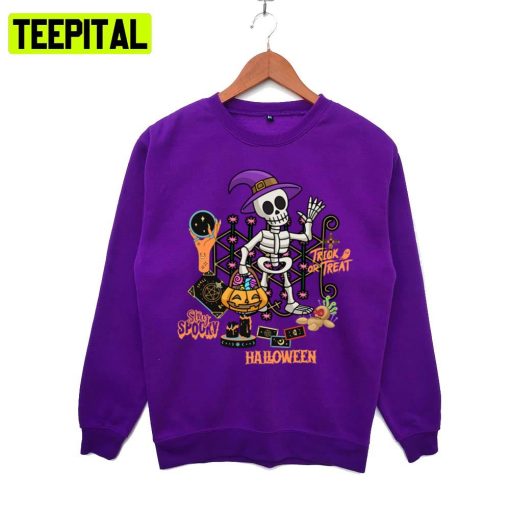 Spooky Voodoo Skeleton Illustrated Digital Halloween Hoodie