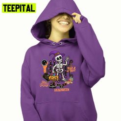 Spooky Voodoo Skeleton Illustrated Digital Halloween Hoodie