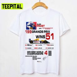 Stats With Car & Helmet Design Alain Prost Formula 1 Car Racing F1 Unisex T-Shirt