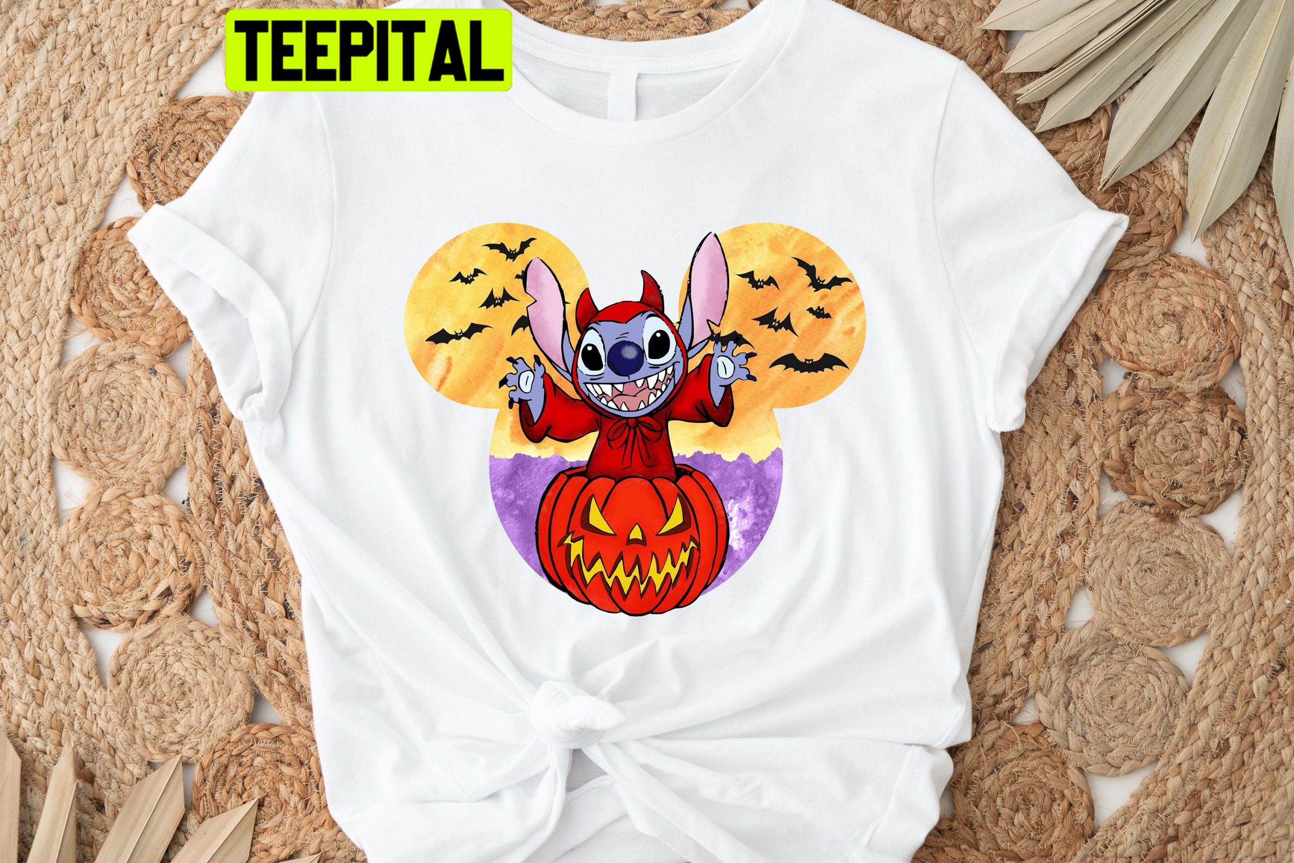 Stitch Disney Halloween Pumpkin Mickey Ear HalloweenTrending Unisex Shirt
