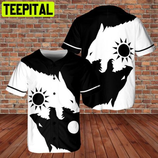 Sun Fenrir Wolf Of Odin Viking 3D AOP Baseball Jersey Black White