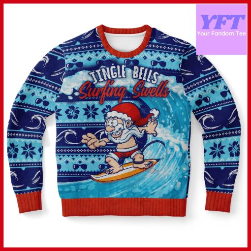 Surfing Santa Funny Santa Xmas 3d Ugly Christmas Sweater