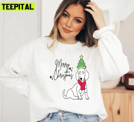 Text With Cute Dog Merry Christmas Unisex Sweatshirt