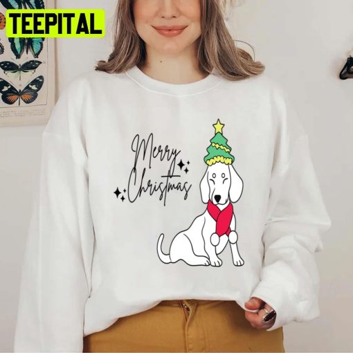 Text With Cute Dog Merry Christmas Unisex Sweatshirt