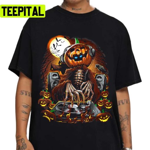 The Dead Dj Funny Halloween Pumpkin Head Unisex Sweatshirt