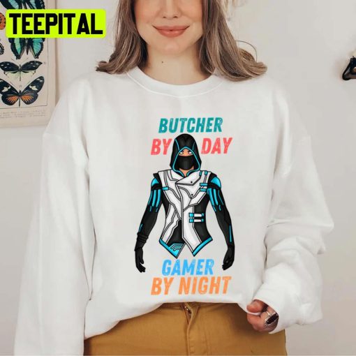 The Iconic Design Butcher By Day Gamer By Night Funny Gaming Unisex T-Shirt