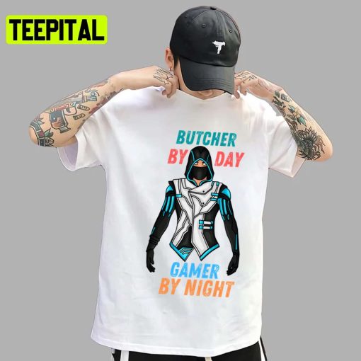 The Iconic Design Butcher By Day Gamer By Night Funny Gaming Unisex T-Shirt