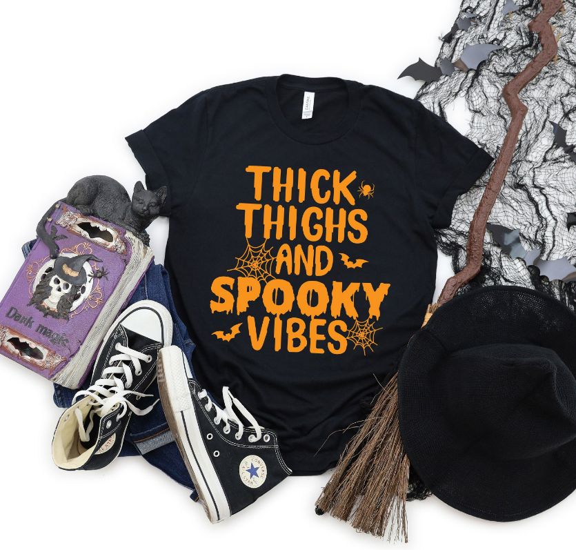 Thick Thighs Spooky Vibes Funny Halloween Shirt