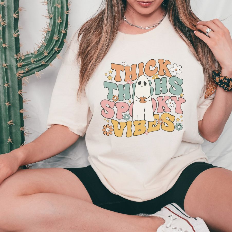 Thick Thighs Spooky Vibes Halloween Gym T-Shirt