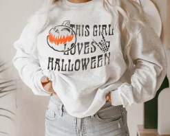 This Girl Loves Girl Loves Falls Pumpkin Halloween Unisex Sweatshirt