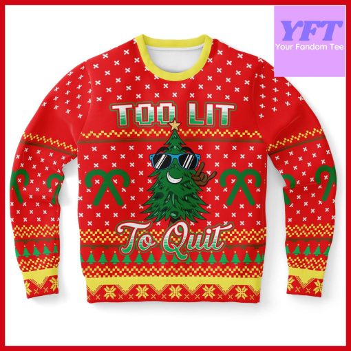 Too Lit To Quit Tree Funny Drinking Morning Humor 3d Ugly Christmas Sweater