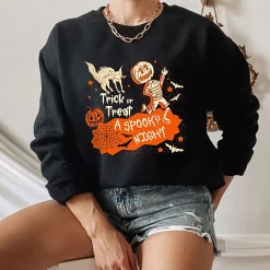 Trick Or Treat A Spooky Night Skeleton Funny Pumpkin Halloween Unisex Sweatshirt