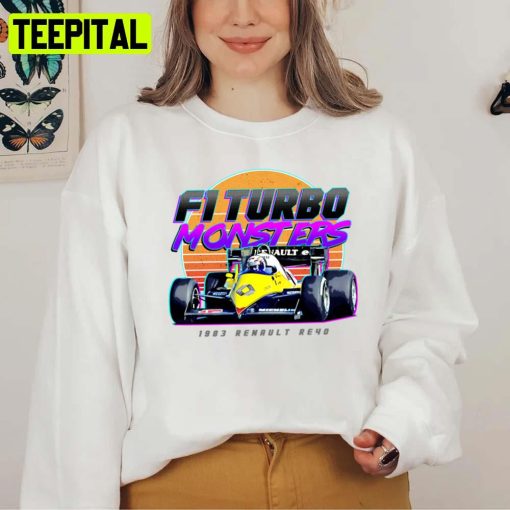 Turbo Monsters Re40 1983 80s Style Formula 1 Car Racing F1 Unisex T-Shirt