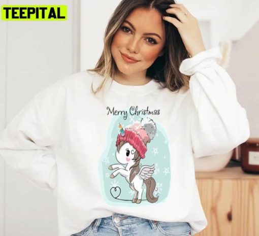 Unicorn Merry Christimas Illustration Unisex Sweatshirt