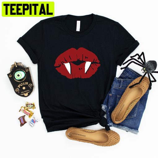 Vampire Teeth Vampire Kissy Lips Halloween Trending Unisex Shirt