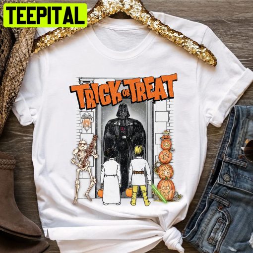 Vintage Funny Star Wars Trick Or Treat Darth Vader Princess Leia Luke Skywalker Trending Unisex Shirt