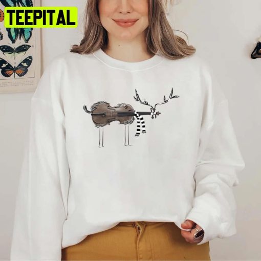 Violin Reindeer Design Xmas Christmas Unisex Sweatshirt