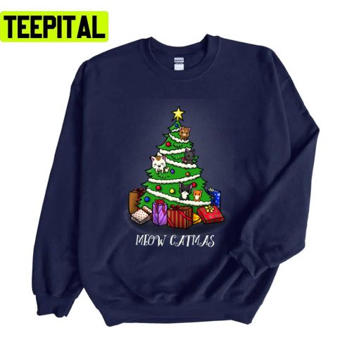 Watch You Christmas Tree Meowy Catmas Design Unisex Sweatshirt