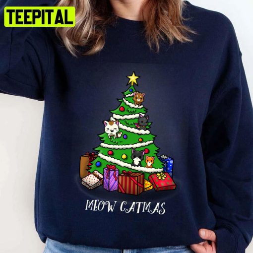 Watch You Christmas Tree Meowy Catmas Design Unisex Sweatshirt