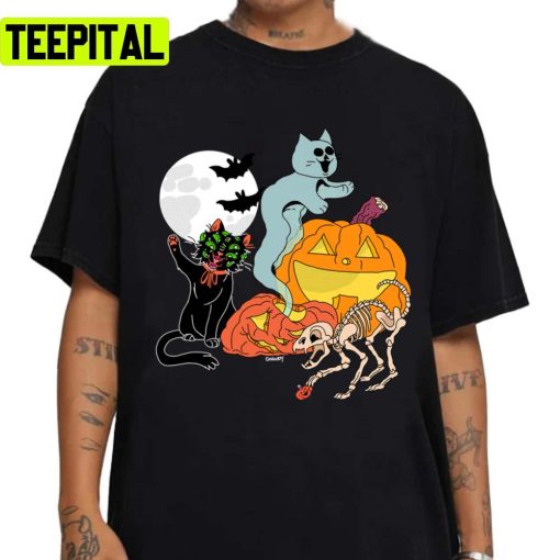 Weird Cats Halloween Graphic Unisex Sweatshirt