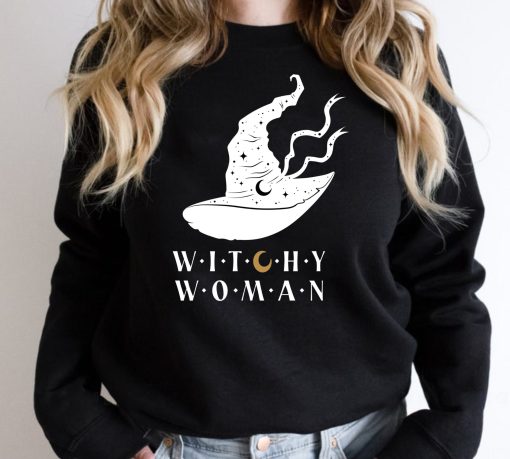 White Hat Witchy Woman For Pumpkin Halloween Unisex Sweatshirt