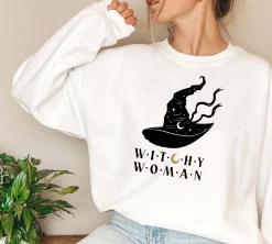 White Hat Witchy Woman For Pumpkin Halloween Unisex Sweatshirt