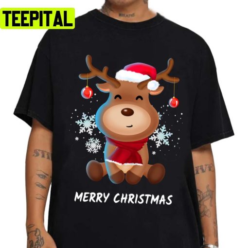 Winter Reindeer Merry Christmas Deer Santa Snow Design Unisex Sweatshirt