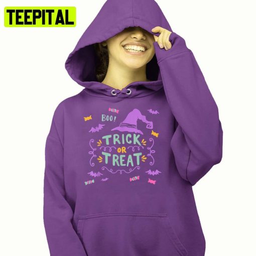 Witch Bat Boo Printing Trick Or Treat Halloween Illustration Hoodie