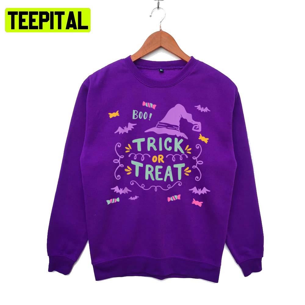 Witch Bat Boo Printing Trick Or Treat Halloween Illustration Hoodie