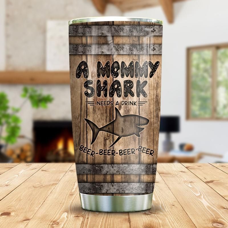 Wooden Style Shark Mommy Beer Stainless Steel Cup