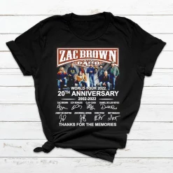 Zac Brown World Tour 2022 20th Anniversary 2002 2022 Thanks For The Memories Trending Unisex Shirt