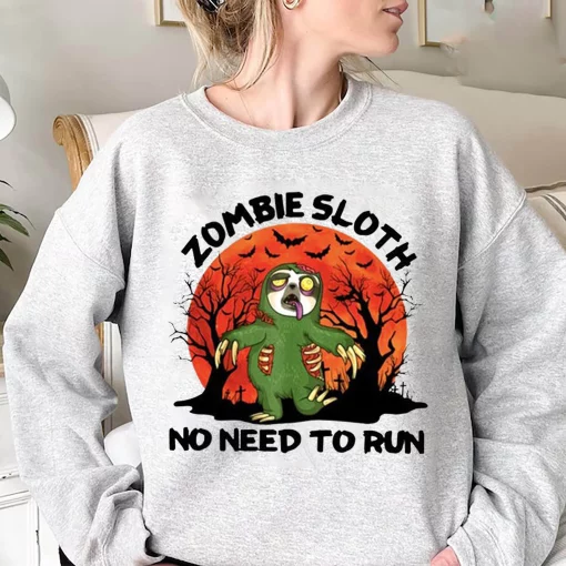 Zombie Sloth No Need To Run Sloth Zombie Funny Pumpkin Halloween Unisex Sweatshirt