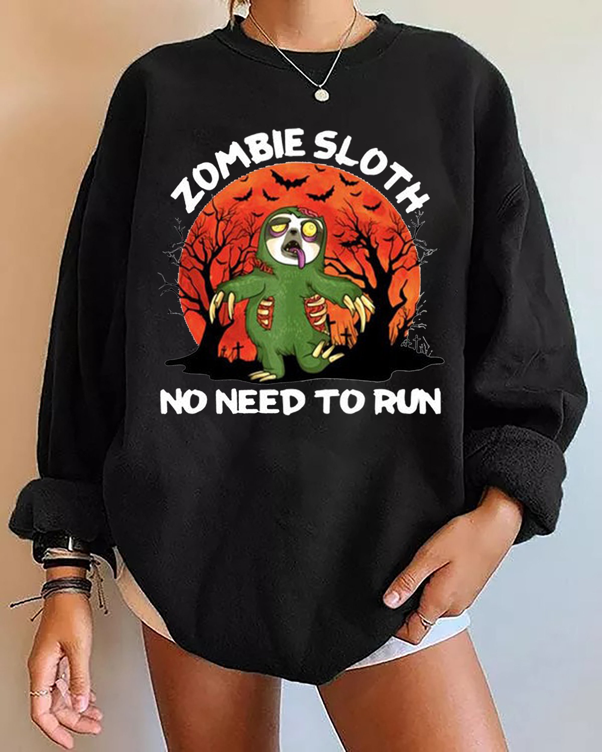 Zombie Sloth No Need To Run Sloth Zombie Funny Pumpkin Halloween Unisex Sweatshirt
