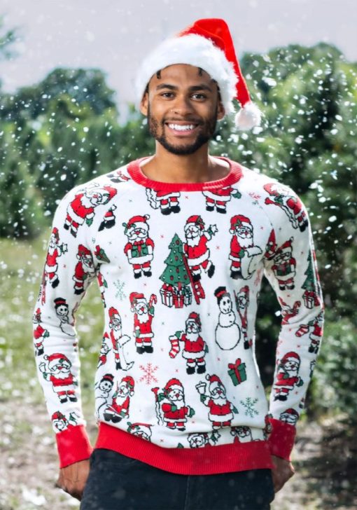 3D Repeating Santa Pattern Ugly Christmas Sweater