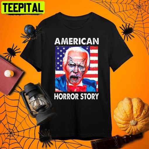 American Horror Story Joe Biden Zombie Usa Flag Halloween Retro Art Unisex T-Shirt