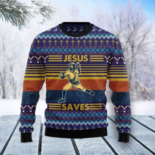 Baseball Jesus Save Unisex 3D Ugly Christmas Sweater