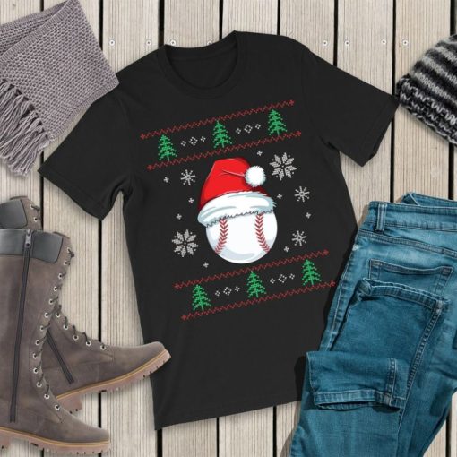 Baseball Santa Hat Christmas Tee Shirt