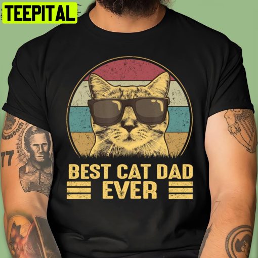 Best Cat Dad Ever Bump Fist Cool Personalized Cat Dad Retro Art Unisex T-Shirt