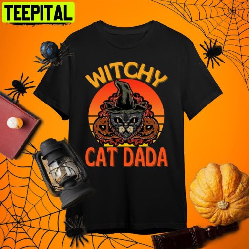 Black Cat Halloween Witchcraft Halloween Cat Dad Retro Art Unisex T-Shirt