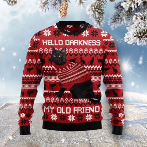 Black Cat Hello Darkness My Old Friend Unisex 3D Ugly Christmas Sweater