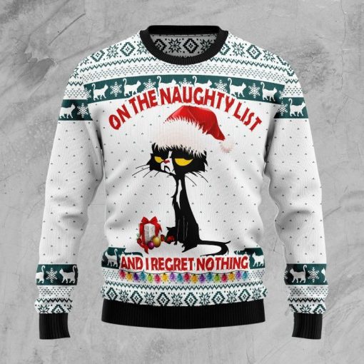 Black Cat Naughty List Unisex 3D Ugly Christmas Sweater