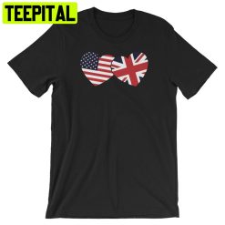 British American Flags Hearts Cute Trending Unisex T-Shirt