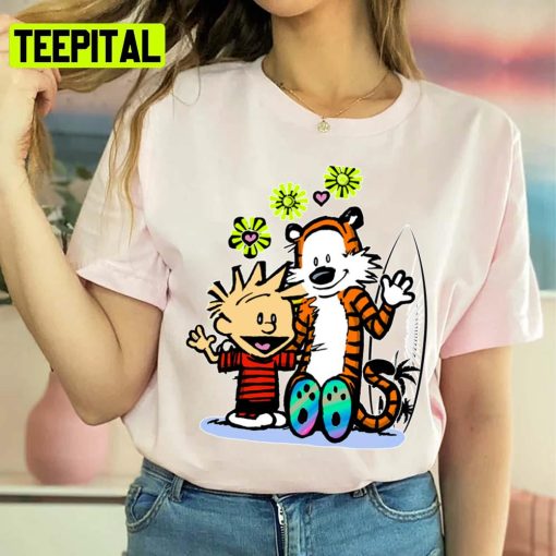 Cartoon Design Calvin And Hobbes At The Beach Unisex Sweatshirt