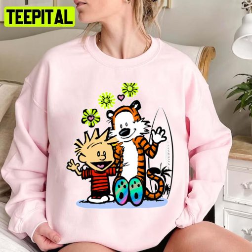 Cartoon Design Calvin And Hobbes At The Beach Unisex Sweatshirt